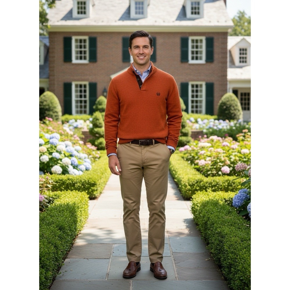 Chaps Ralph Lauren Sweater‎ Mens Med. Burnt Orange Heavyweight Pullover 0204